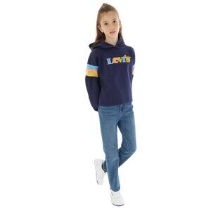 Levi’s Kids Girls Hoodie Navy Rainbow Sleeve Logo Pullover –‎ Size M (10–12)